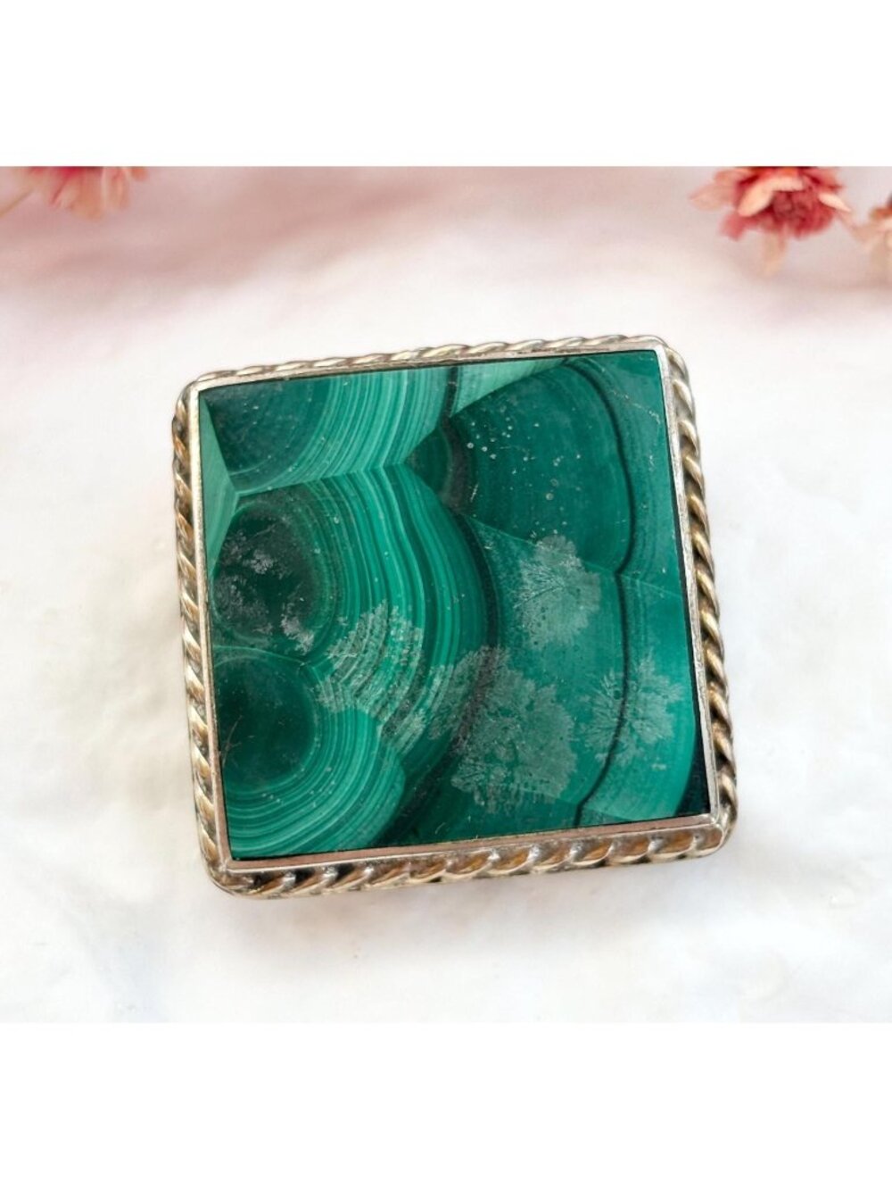Malachite Natural Stone Sterling Silver SW Vintage 925 Brooch Pendant Combo